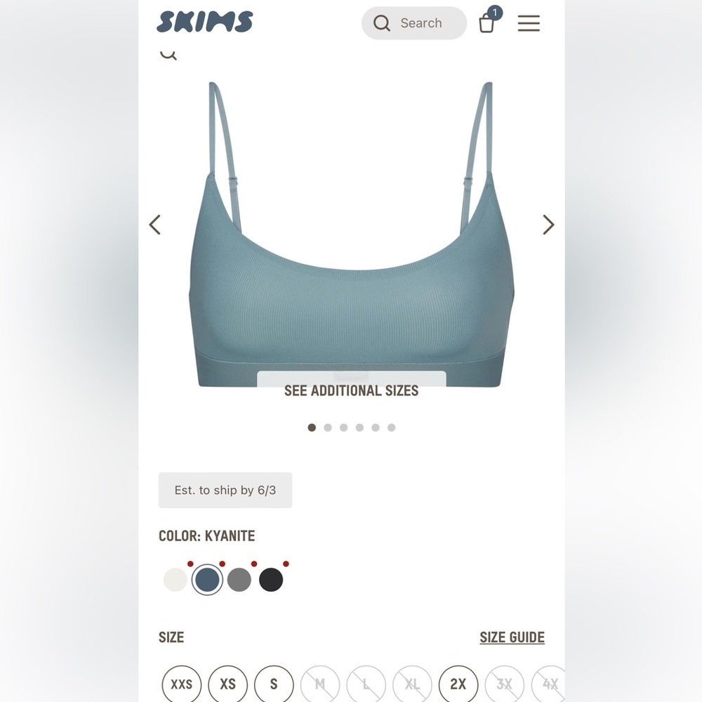 Skims Ribbed Kyanite Bralette NWT